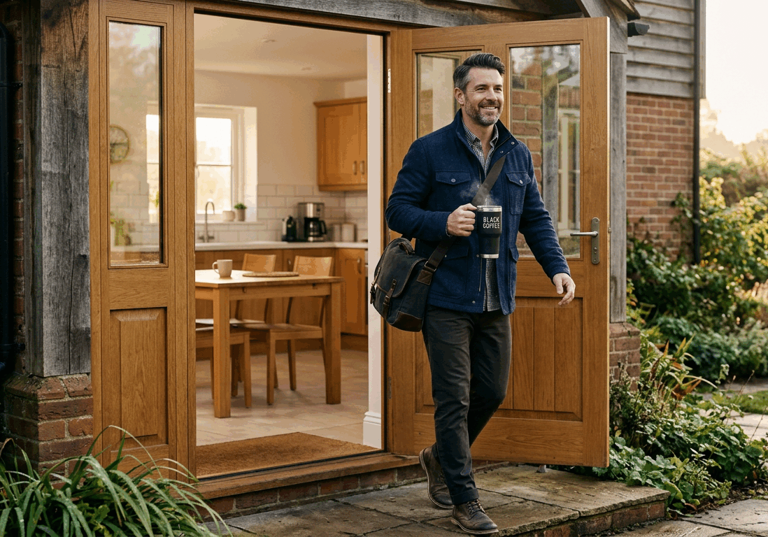 man in his forties walks