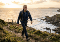 man in his late sixties walks