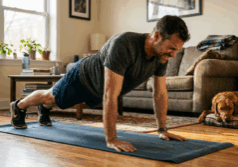 man in his late thirties does push-ups