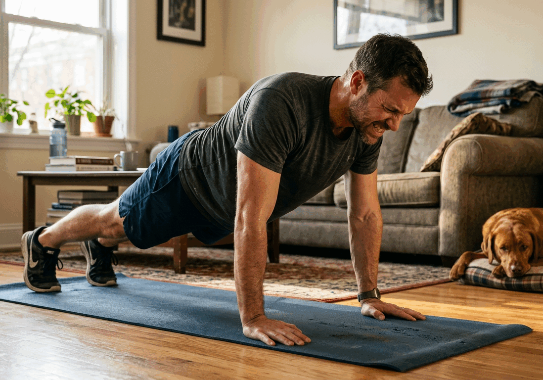 man in his late thirties does push-ups