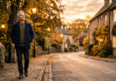 man in his sixties walks