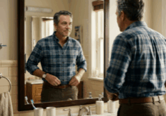 man tucks in his shirt