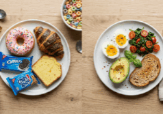 plate of sugary pastries and processed food vs natural food