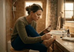 woman applying tea tree oil to her toenail