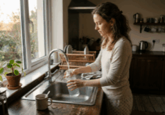 woman fills a large water bottle