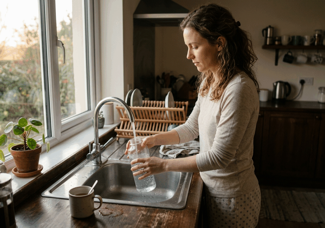woman fills a large water bottle