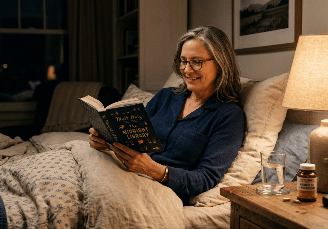woman in her fifties reading a book