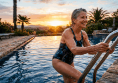 woman in her sixties finishes a swim
