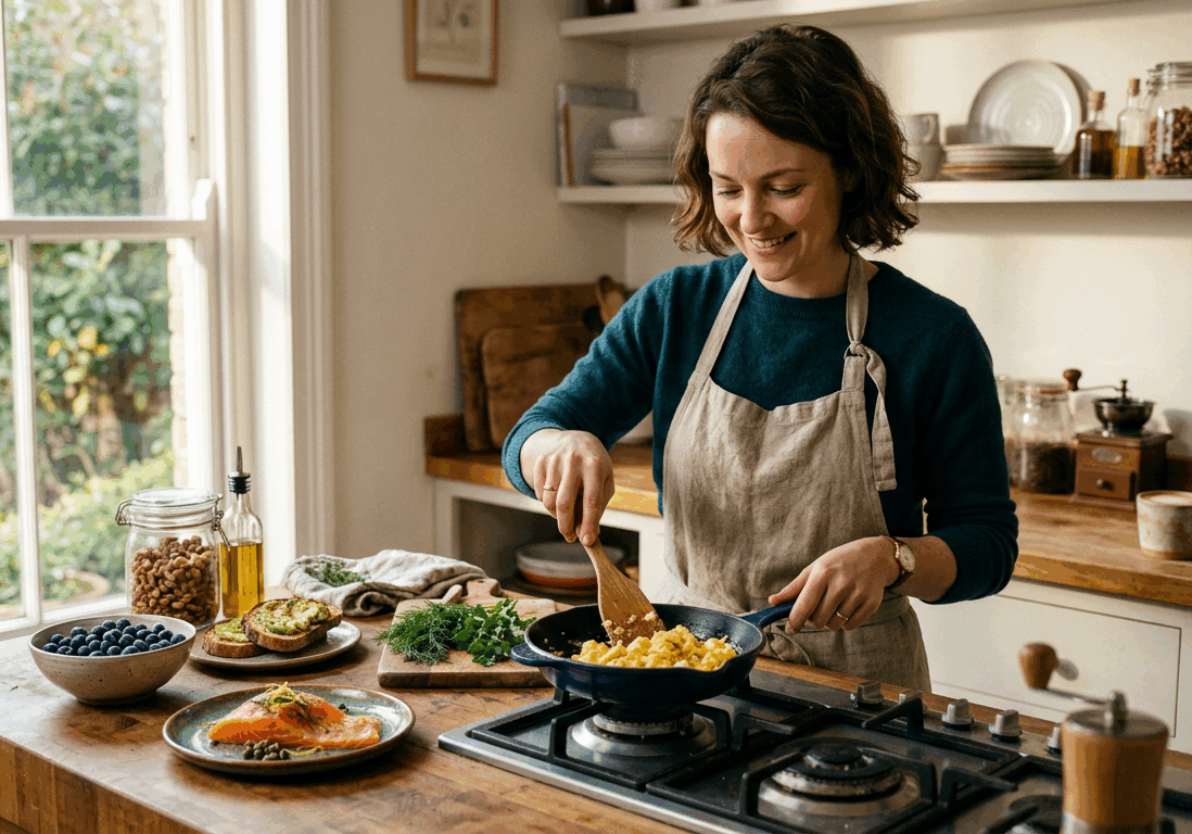 woman prepares a brain-nourishing breakfast