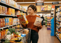 woman pushes a full shopping cart