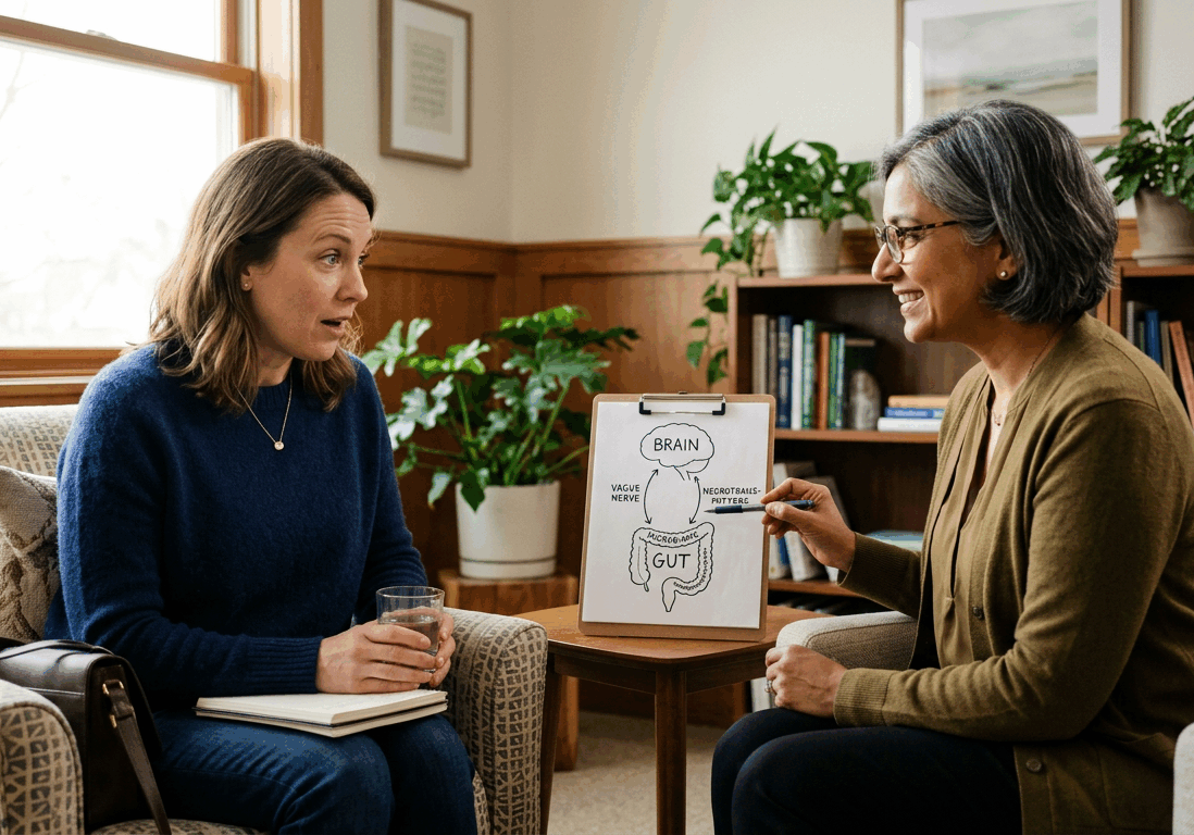 woman sits in a doctor's office