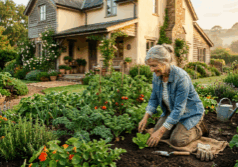 woman tends to a vegetable garden