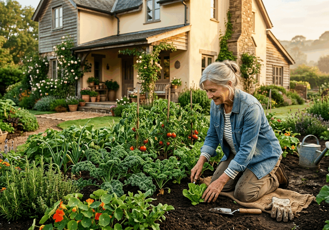 woman tends to a vegetable garden